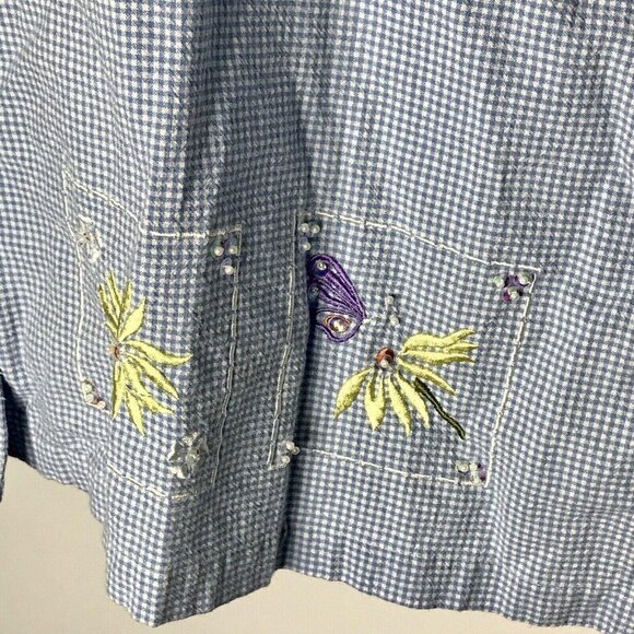 Jane Ashley Blouse Womens Size 3X Sleeveless Checks Embroidered Blue White - Picture 2 of 5
